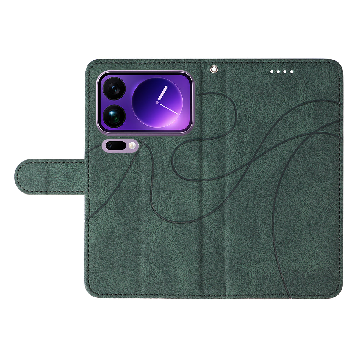 For Xiaomi 17 Pro Max Wallet Case Leather Phone Cover Stand with Curved Line Design - Green