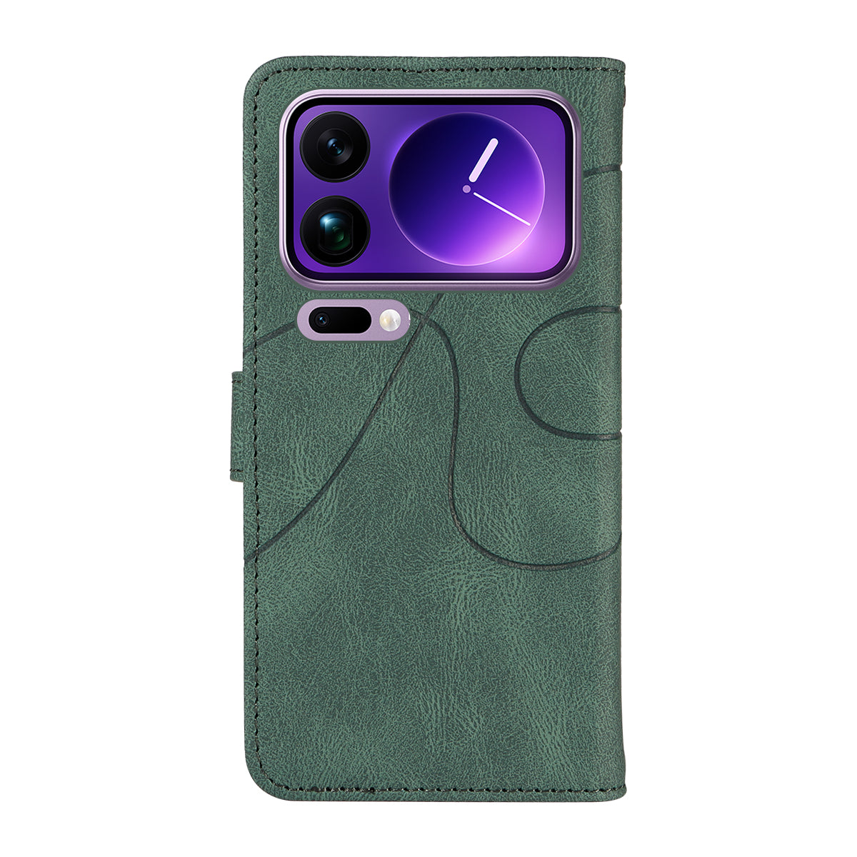 For Xiaomi 17 Pro Max Wallet Case Leather Phone Cover Stand with Curved Line Design - Green