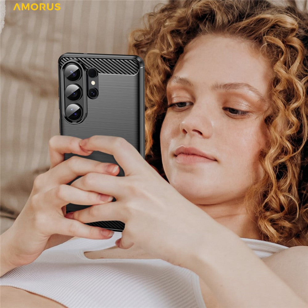 AMORUS-For-Samsung-Galaxy-S26-Ultra-Case-Carbon-Fiber-Texture-Brushed-Protective-Phone-Cover-Black