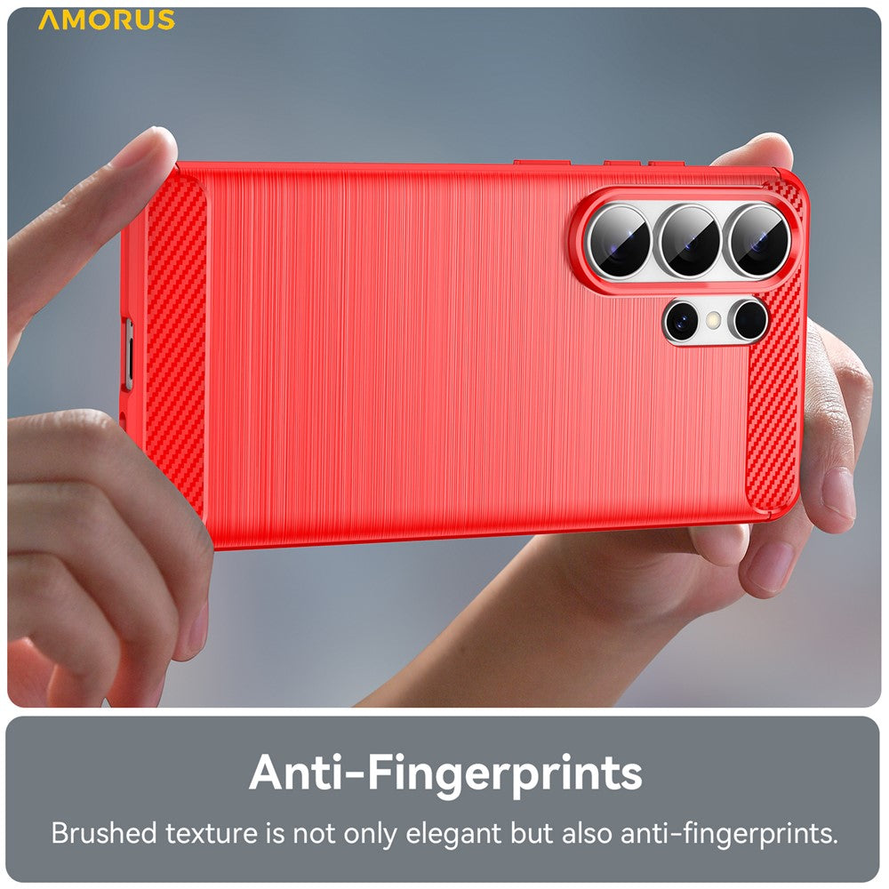 AMORUS-For-Samsung-Galaxy-S26-Ultra-Case-Carbon-Fiber-Texture-Brushed-Protective-Phone-Cover-Red