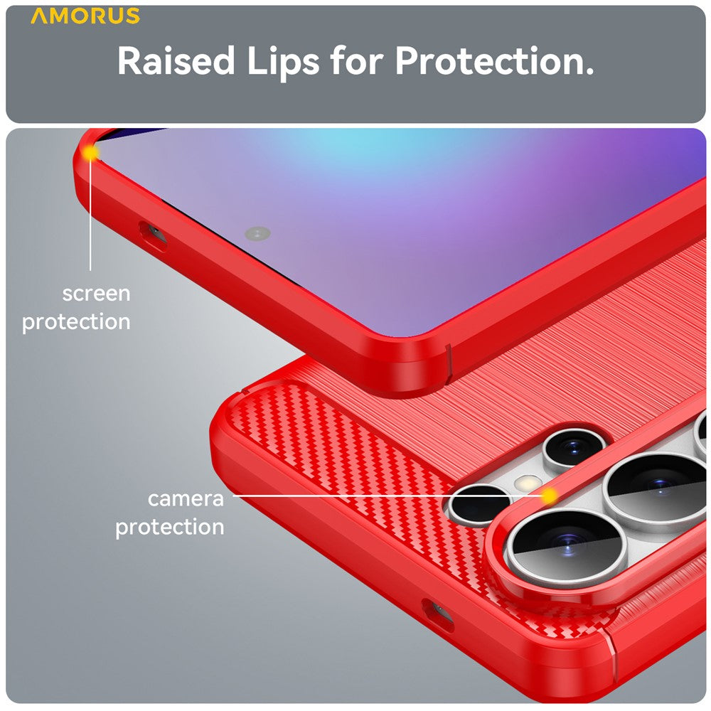 AMORUS-For-Samsung-Galaxy-S26-Ultra-Case-Carbon-Fiber-Texture-Brushed-Protective-Phone-Cover-Red