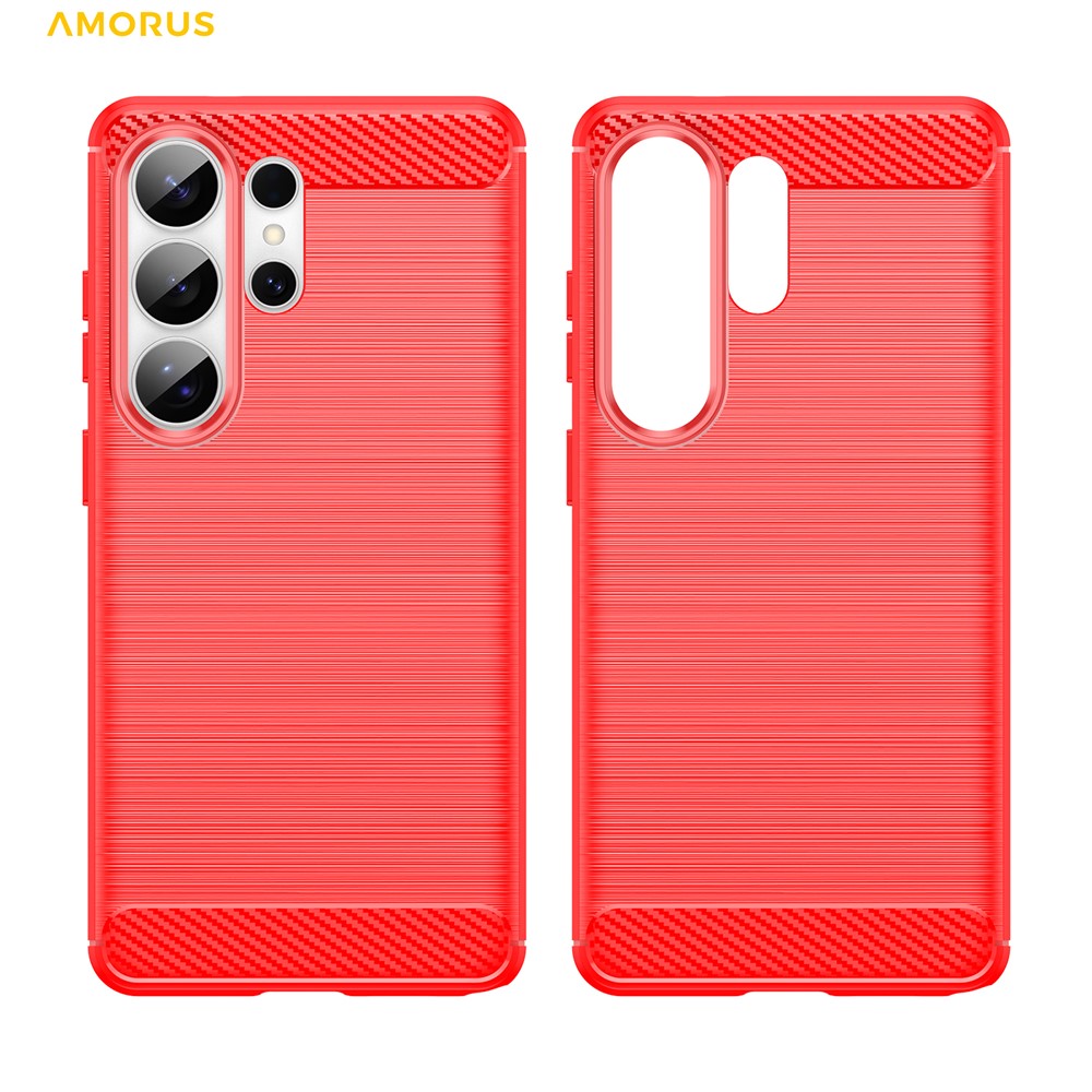 AMORUS-For-Samsung-Galaxy-S26-Ultra-Case-Carbon-Fiber-Texture-Brushed-Protective-Phone-Cover-Red