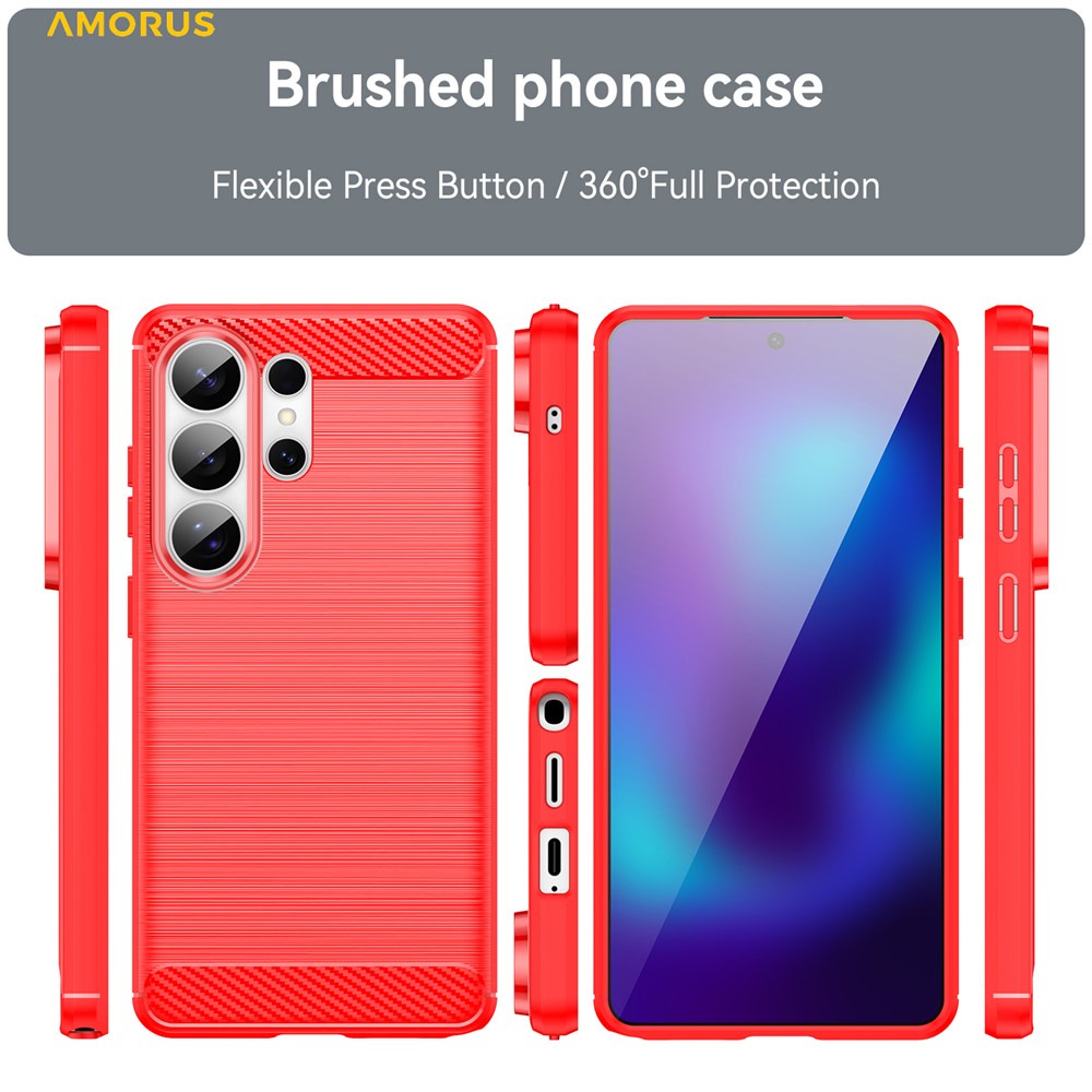 AMORUS-For-Samsung-Galaxy-S26-Ultra-Case-Carbon-Fiber-Texture-Brushed-Protective-Phone-Cover-Red