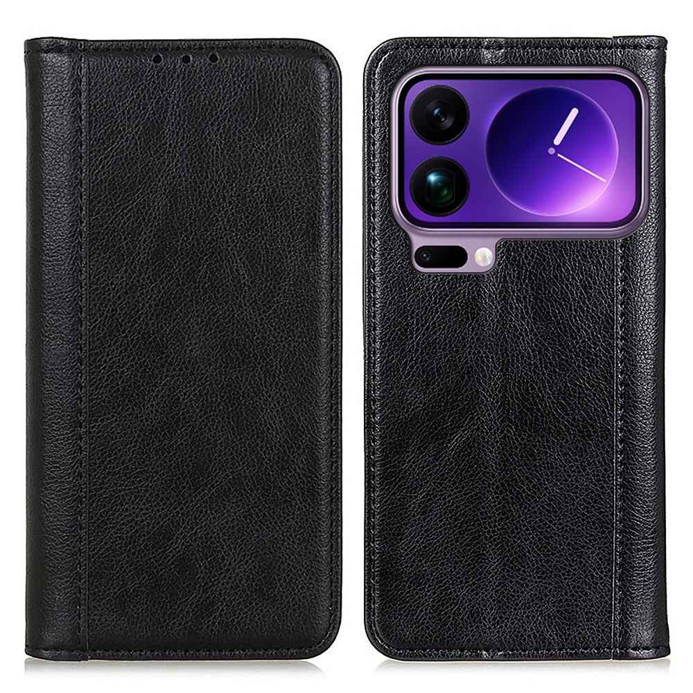 For Xiaomi 17 Pro Stand Case Split Leather Litchi Texture Wallet Phone Cover - Black