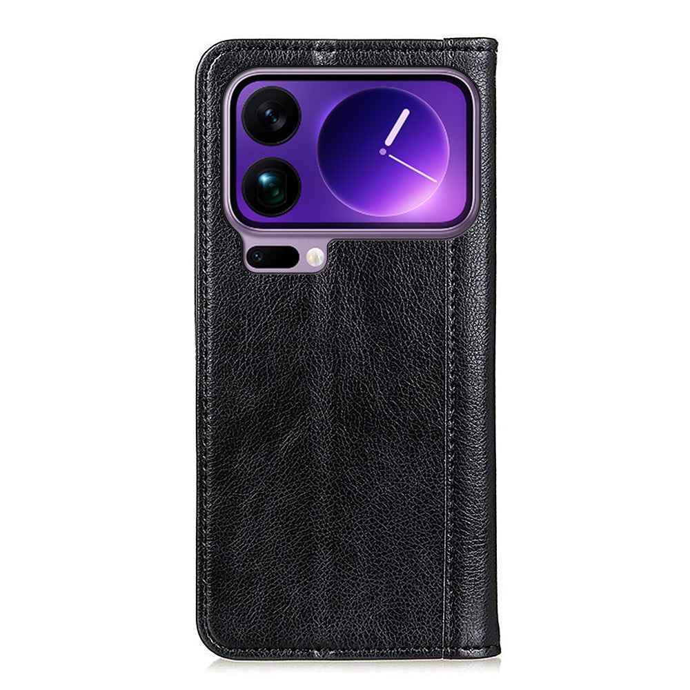 For Xiaomi 17 Pro Stand Case Split Leather Litchi Texture Wallet Phone Cover - Black