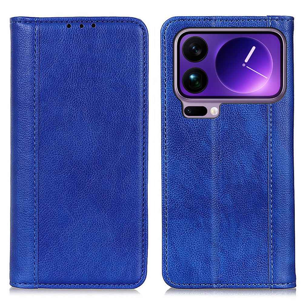 For Xiaomi 17 Pro Stand Case Split Leather Litchi Texture Wallet Phone Cover - Blue