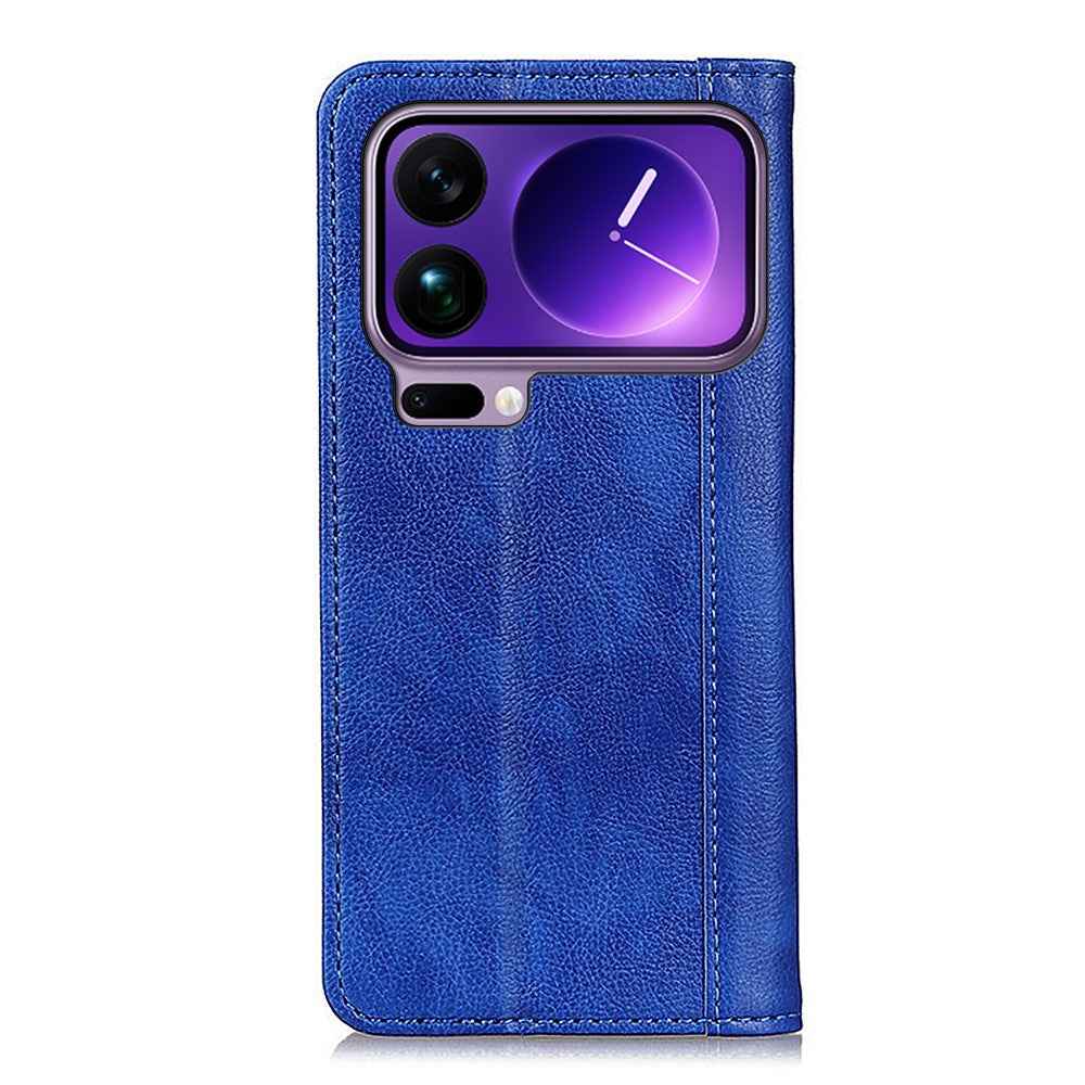 For Xiaomi 17 Pro Stand Case Split Leather Litchi Texture Wallet Phone Cover - Blue