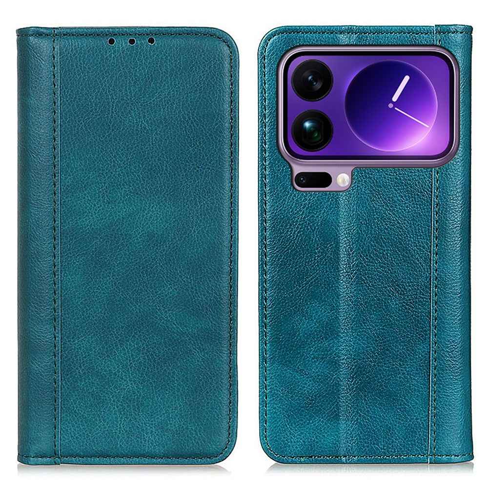 For Xiaomi 17 Pro Stand Case Split Leather Litchi Texture Wallet Phone Cover - Green