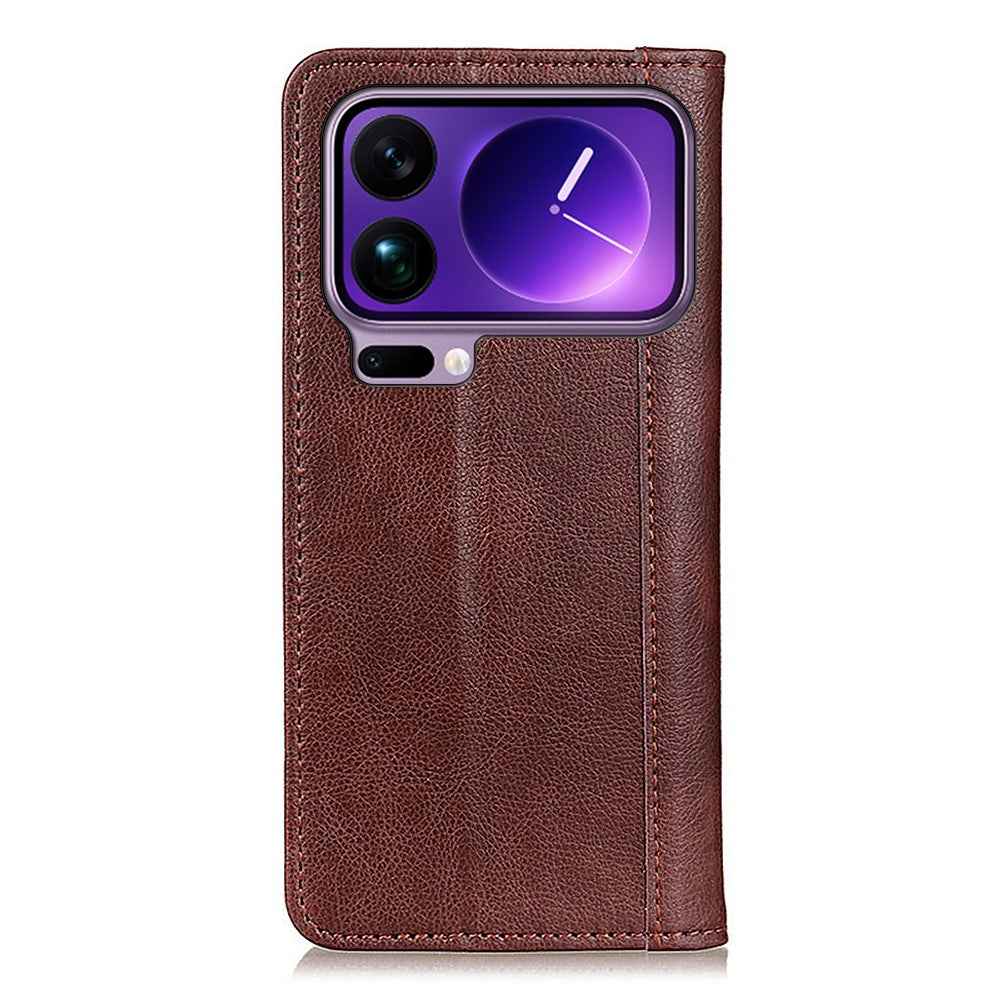 For Xiaomi 17 Pro Stand Case Split Leather Litchi Texture Wallet Phone Cover - Brown