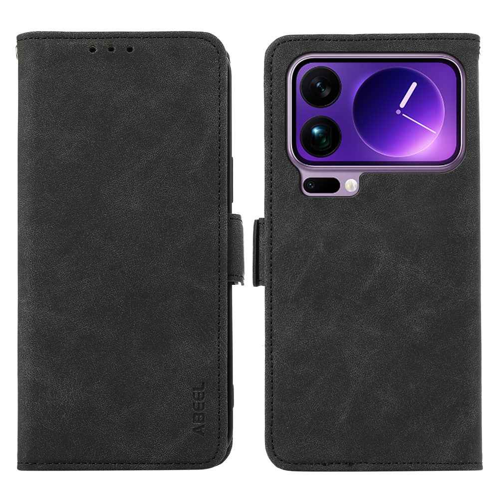 ABEEL For Xiaomi 17 Pro Case PU Leather Folio Stand View RFID Blocking Phone Cover - Black