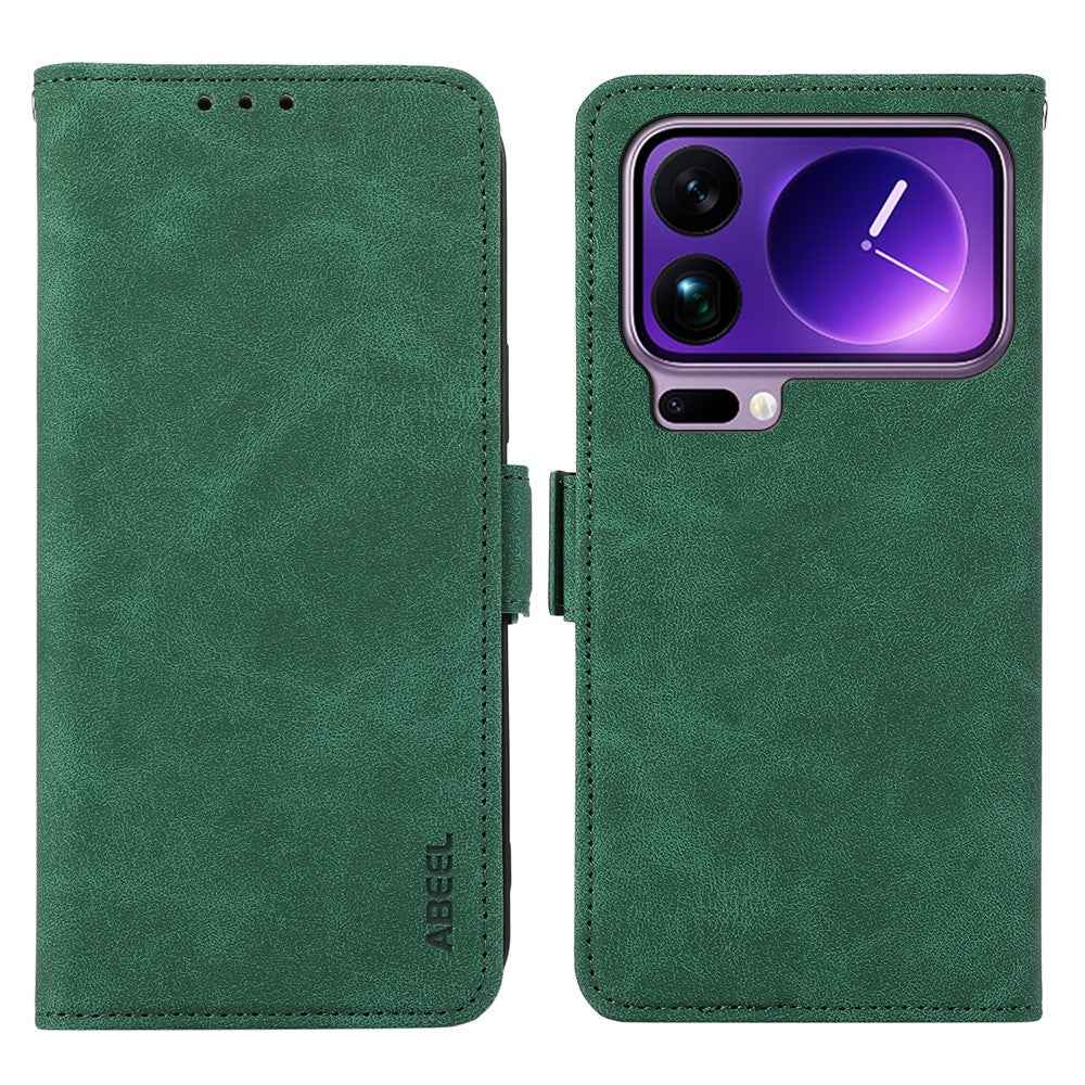 ABEEL For Xiaomi 17 Pro Case PU Leather Folio Stand View RFID Blocking Phone Cover - Green