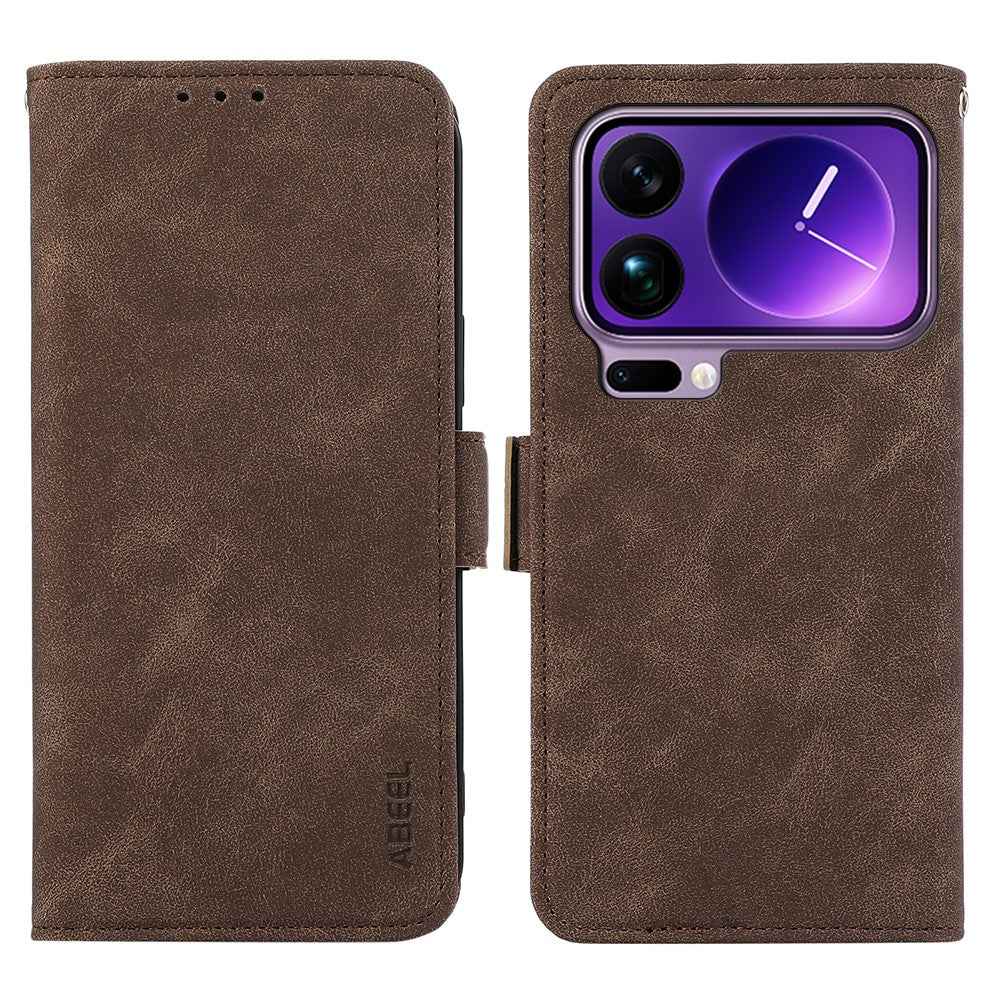 ABEEL For Xiaomi 17 Pro Case PU Leather Folio Stand View RFID Blocking Phone Cover - Brown