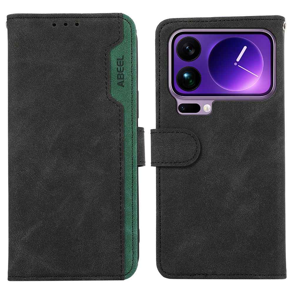 ABEEL For Xiaomi 17 Pro Case Color Splicing Leather Flip Phone Cover RFID Blocking - Black