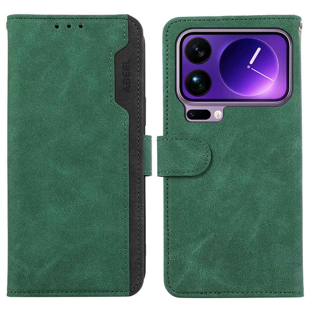 ABEEL For Xiaomi 17 Pro Case Color Splicing Leather Flip Phone Cover RFID Blocking - Green