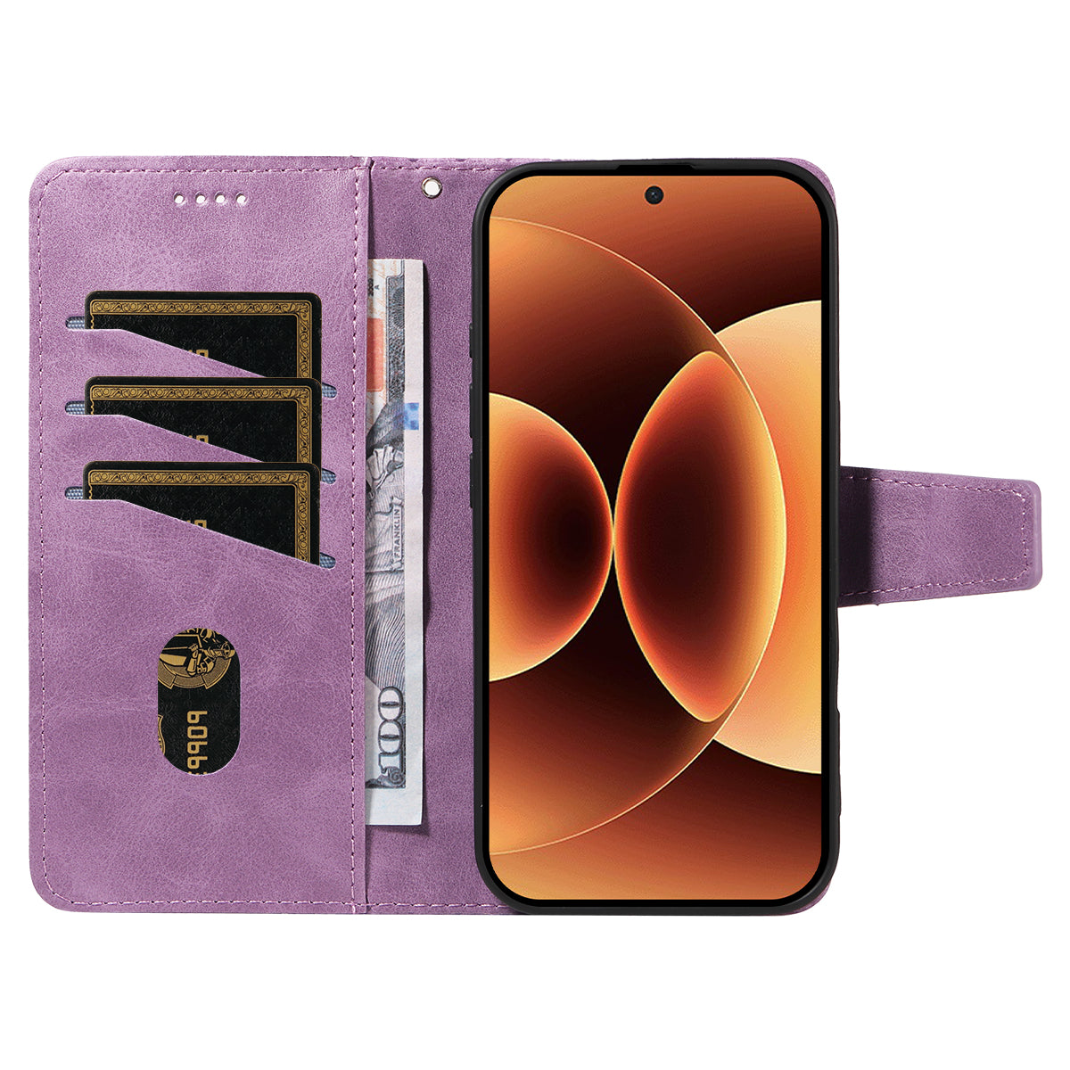 For Xiaomi 17 Pro Max Leather Case Wallet Stand Grids Imprinted Phone Cover with Strap - Light Purple