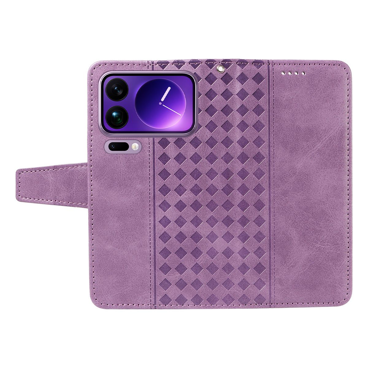 For Xiaomi 17 Pro Max Leather Case Wallet Stand Grids Imprinted Phone Cover with Strap - Light Purple