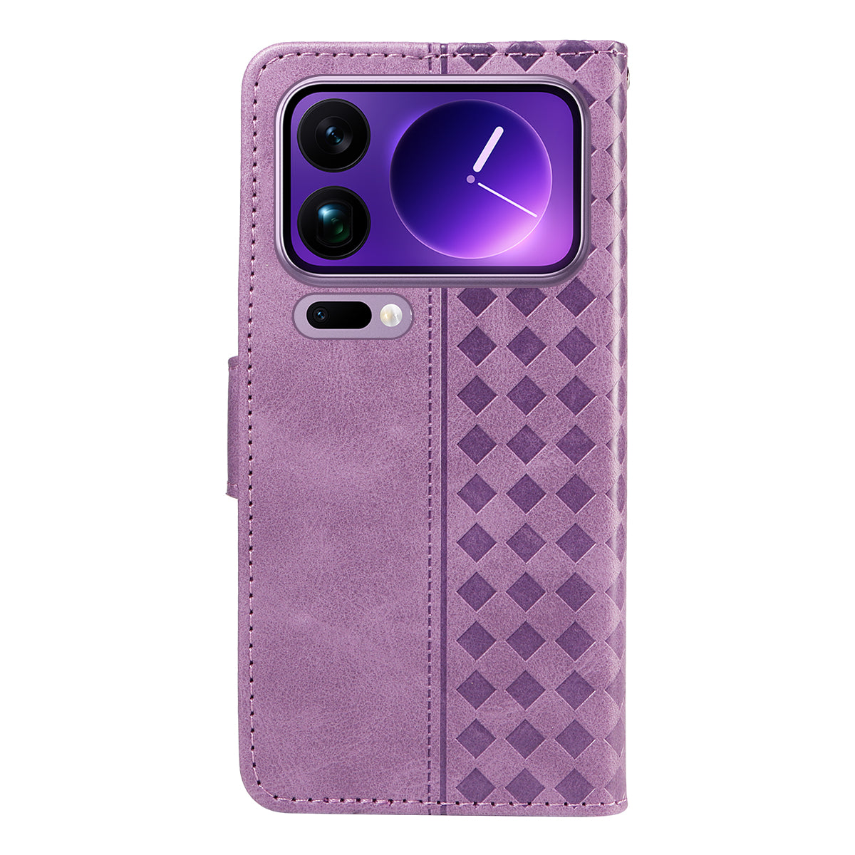 For Xiaomi 17 Pro Max Leather Case Wallet Stand Grids Imprinted Phone Cover with Strap - Light Purple