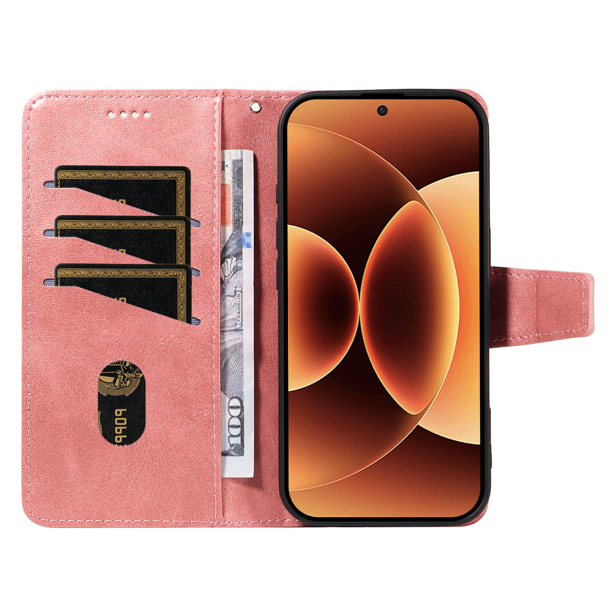 For Xiaomi 17 Pro Max Leather Case Wallet Stand Grids Imprinted Phone Cover with Strap - Rose Gold