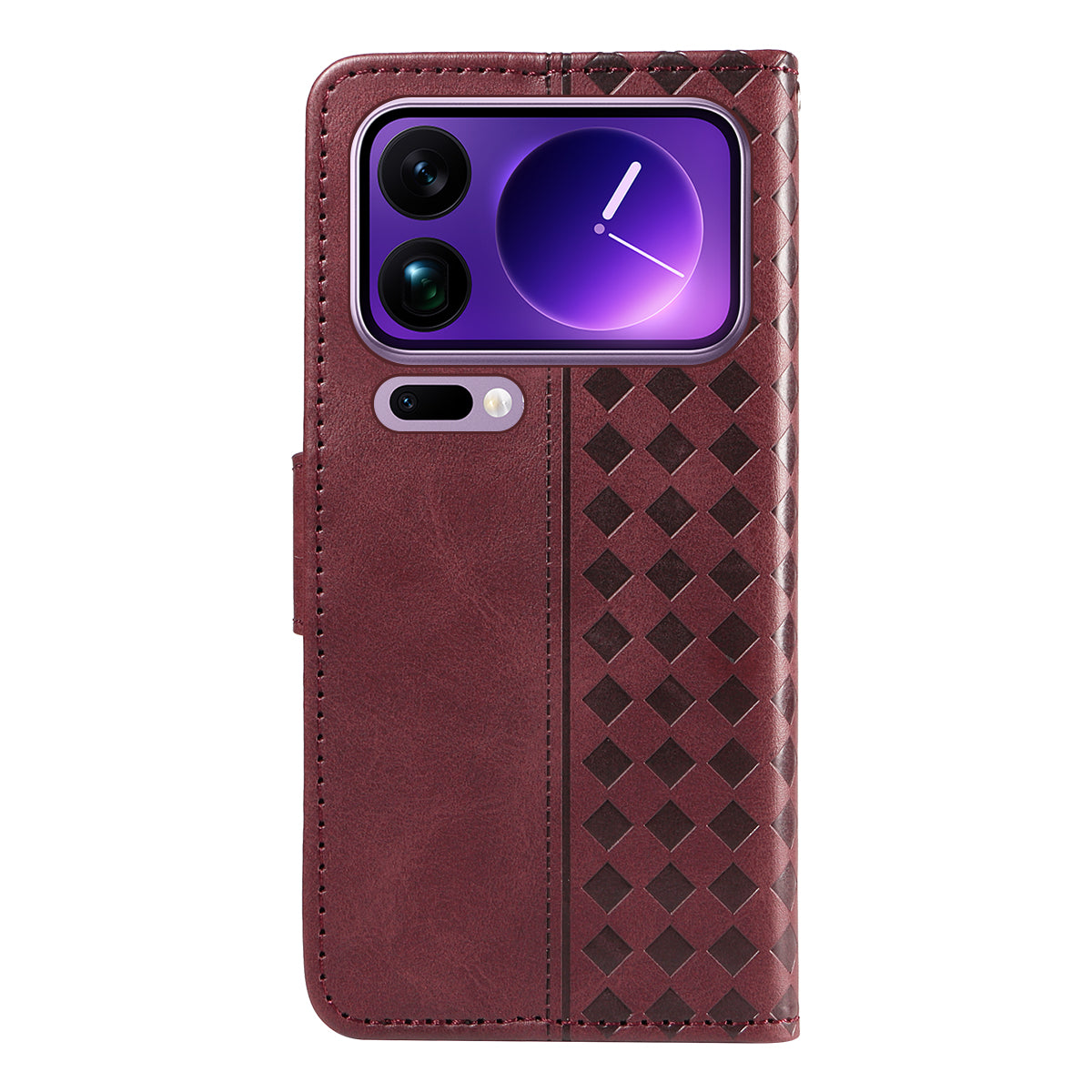 For Xiaomi 17 Pro Max Leather Case Wallet Stand Grids Imprinted Phone Cover with Strap -  Wine Red