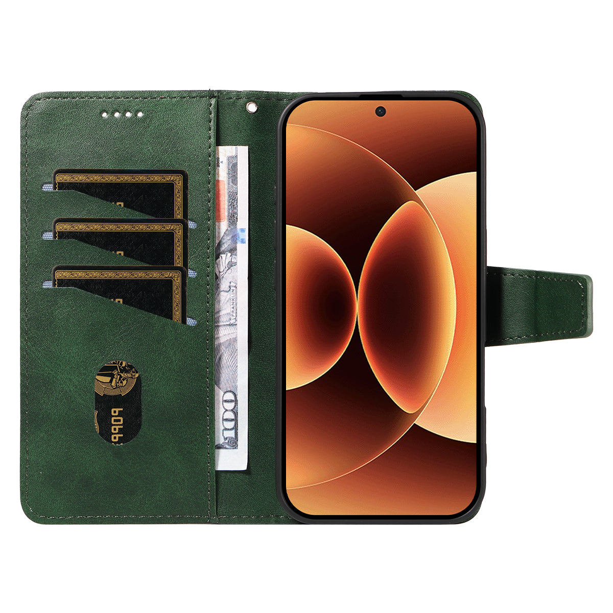 For Xiaomi 17 Pro Max Leather Case Wallet Stand Grids Imprinted Phone Cover with Strap - Green