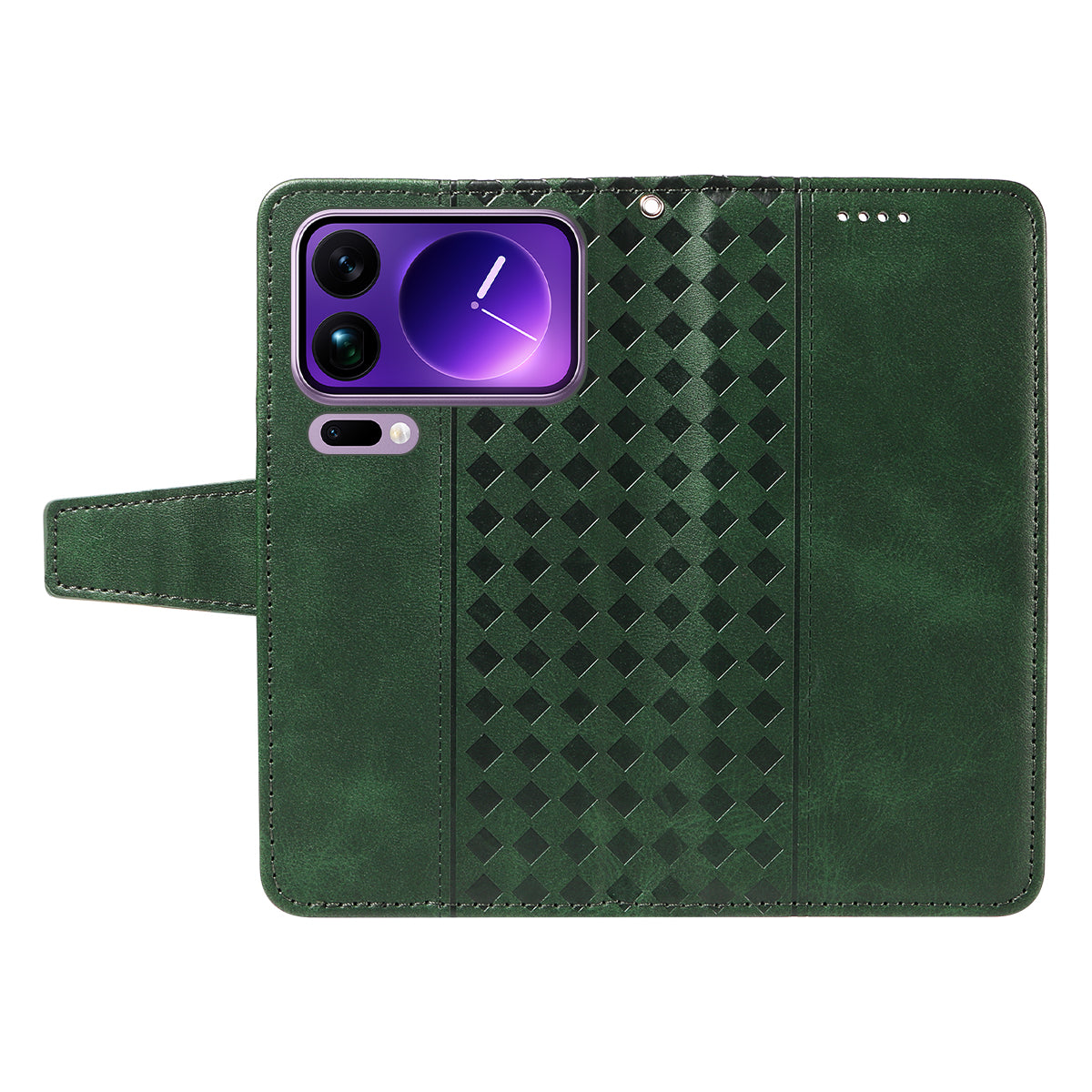 For Xiaomi 17 Pro Max Leather Case Wallet Stand Grids Imprinted Phone Cover with Strap - Green