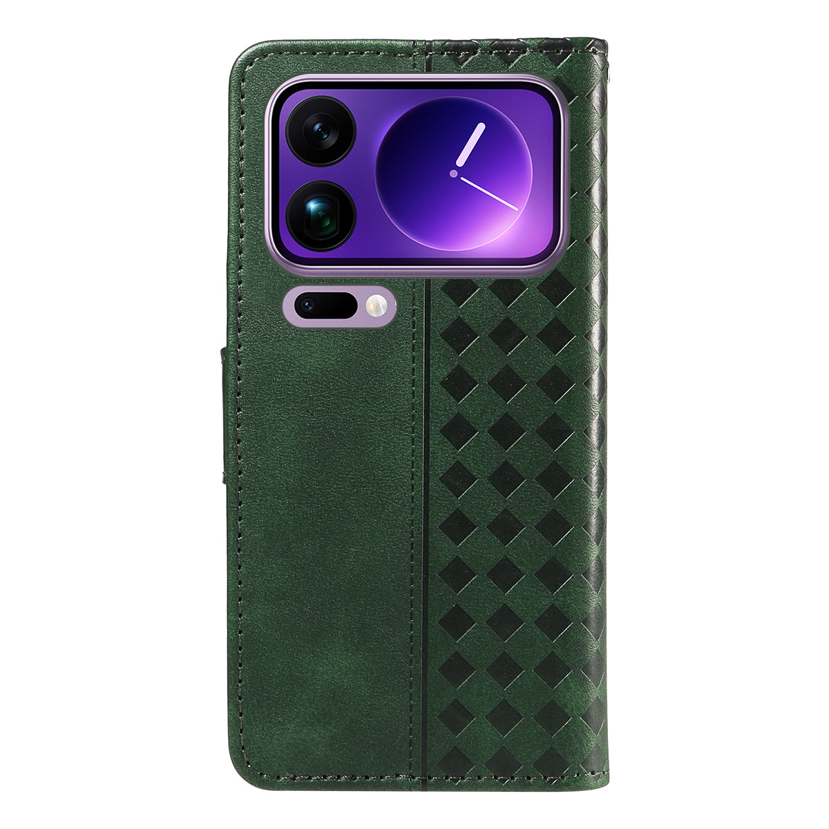 For Xiaomi 17 Pro Max Leather Case Wallet Stand Grids Imprinted Phone Cover with Strap - Green