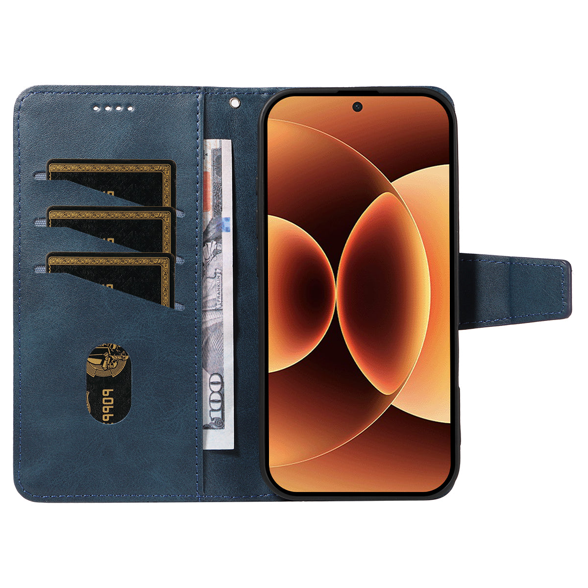 For Xiaomi 17 Pro Max Leather Case Wallet Stand Grids Imprinted Phone Cover with Strap - Blue
