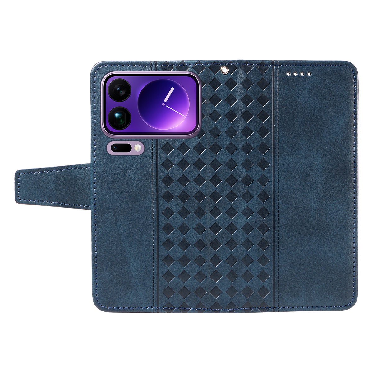 For Xiaomi 17 Pro Max Leather Case Wallet Stand Grids Imprinted Phone Cover with Strap - Blue