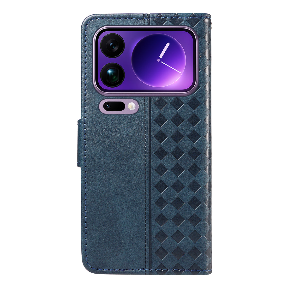 For Xiaomi 17 Pro Max Leather Case Wallet Stand Grids Imprinted Phone Cover with Strap - Blue