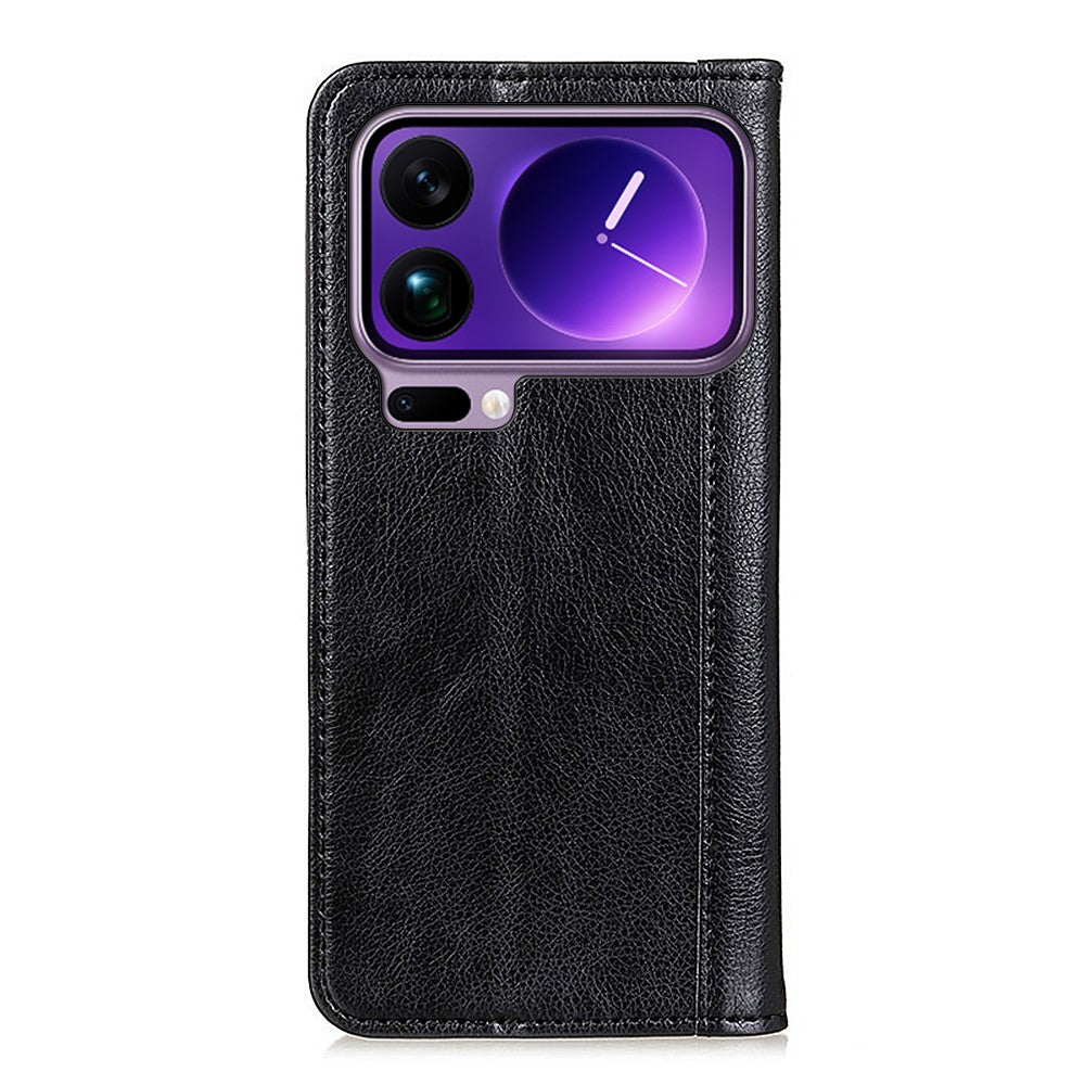 For Xiaomi 17 Pro Max Stand Case Split Leather Litchi Texture Wallet Phone Cover - Black