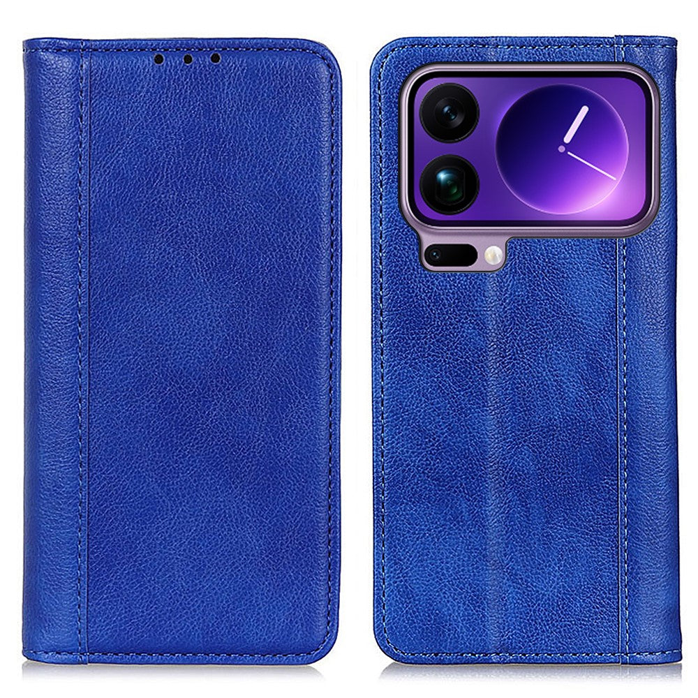 For Xiaomi 17 Pro Max Stand Case Split Leather Litchi Texture Wallet Phone Cover - Blue