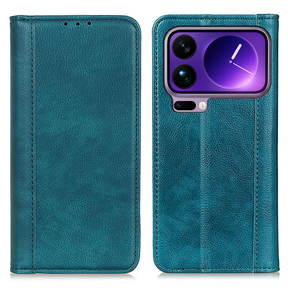 For Xiaomi 17 Pro Max Stand Case Split Leather Litchi Texture Wallet Phone Cover - Green