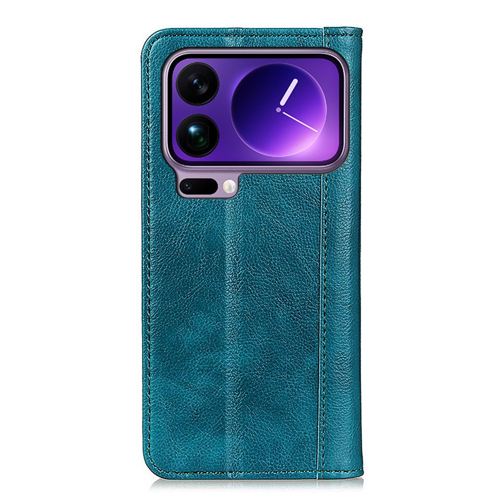 For Xiaomi 17 Pro Max Stand Case Split Leather Litchi Texture Wallet Phone Cover - Green