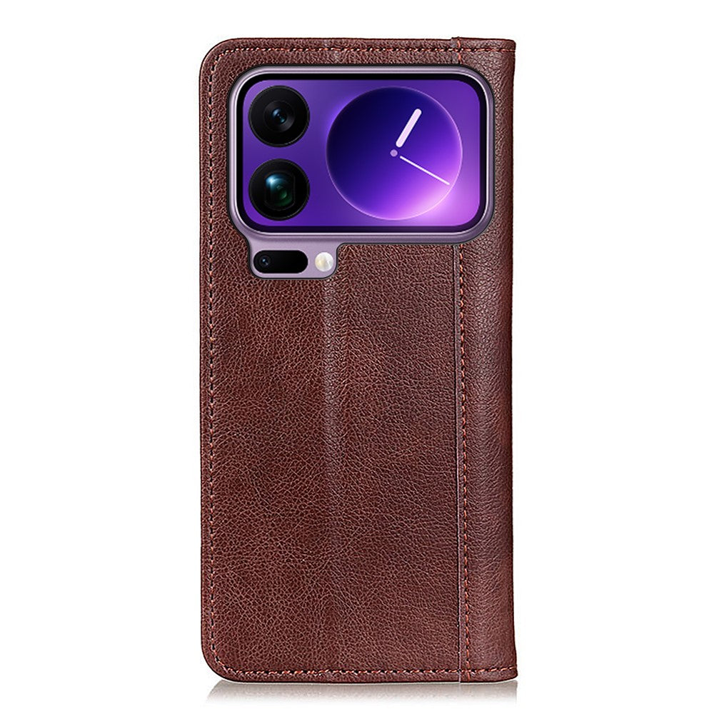 For Xiaomi 17 Pro Max Stand Case Split Leather Litchi Texture Wallet Phone Cover - Brown