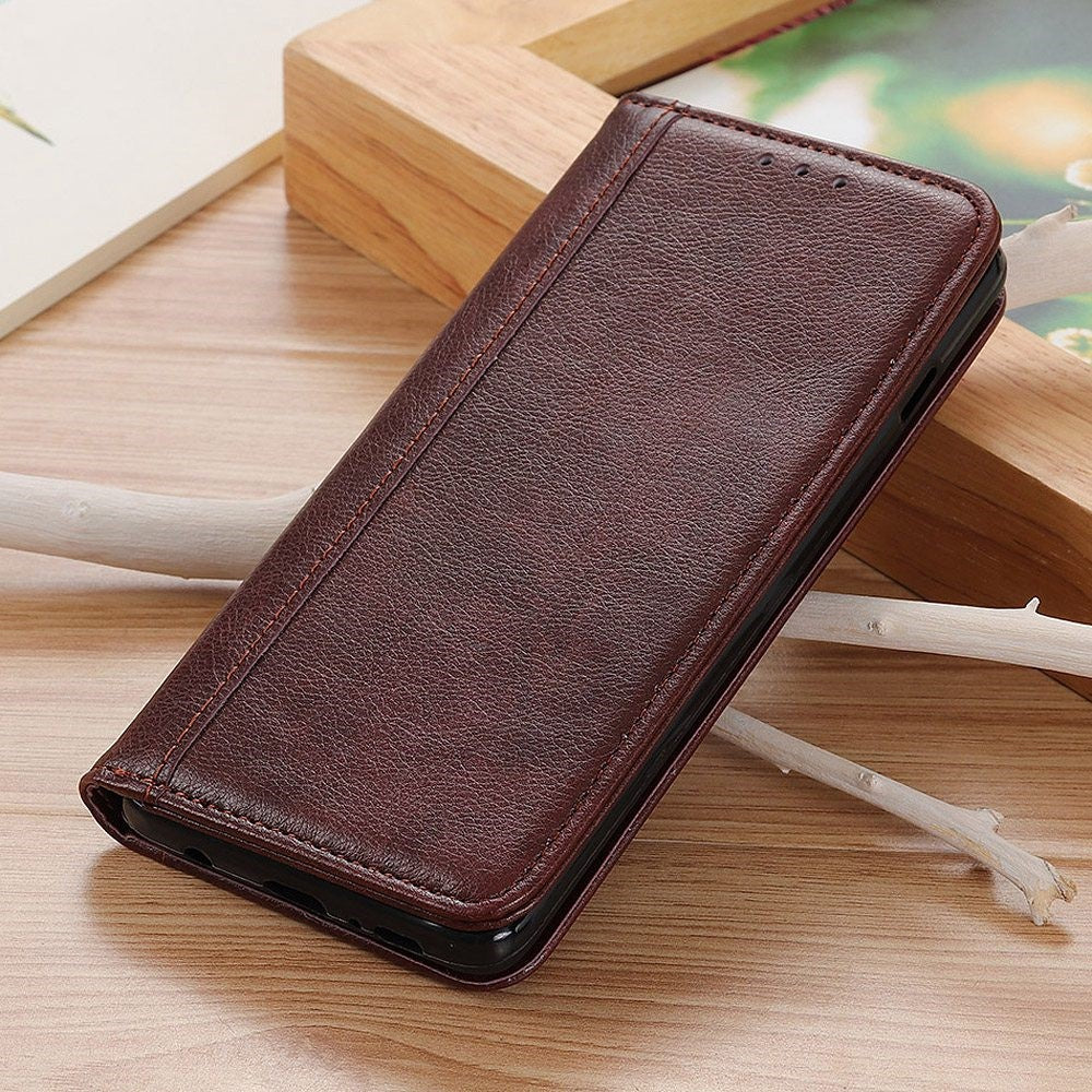 For Xiaomi 17 Pro Max Stand Case Split Leather Litchi Texture Wallet Phone Cover - Brown