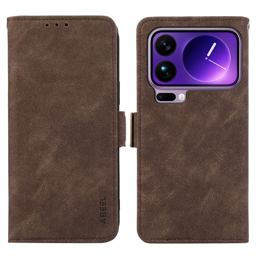 ABEEL For Xiaomi 17 Pro Max Case PU Leather Folio Stand View RFID Blocking Phone Cover - Brown