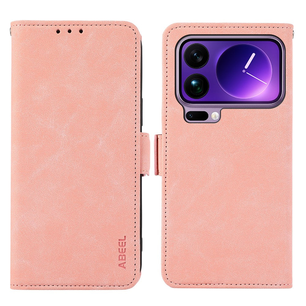 ABEEL For Xiaomi 17 Pro Max Case PU Leather Folio Stand View RFID Blocking Phone Cover - Pink