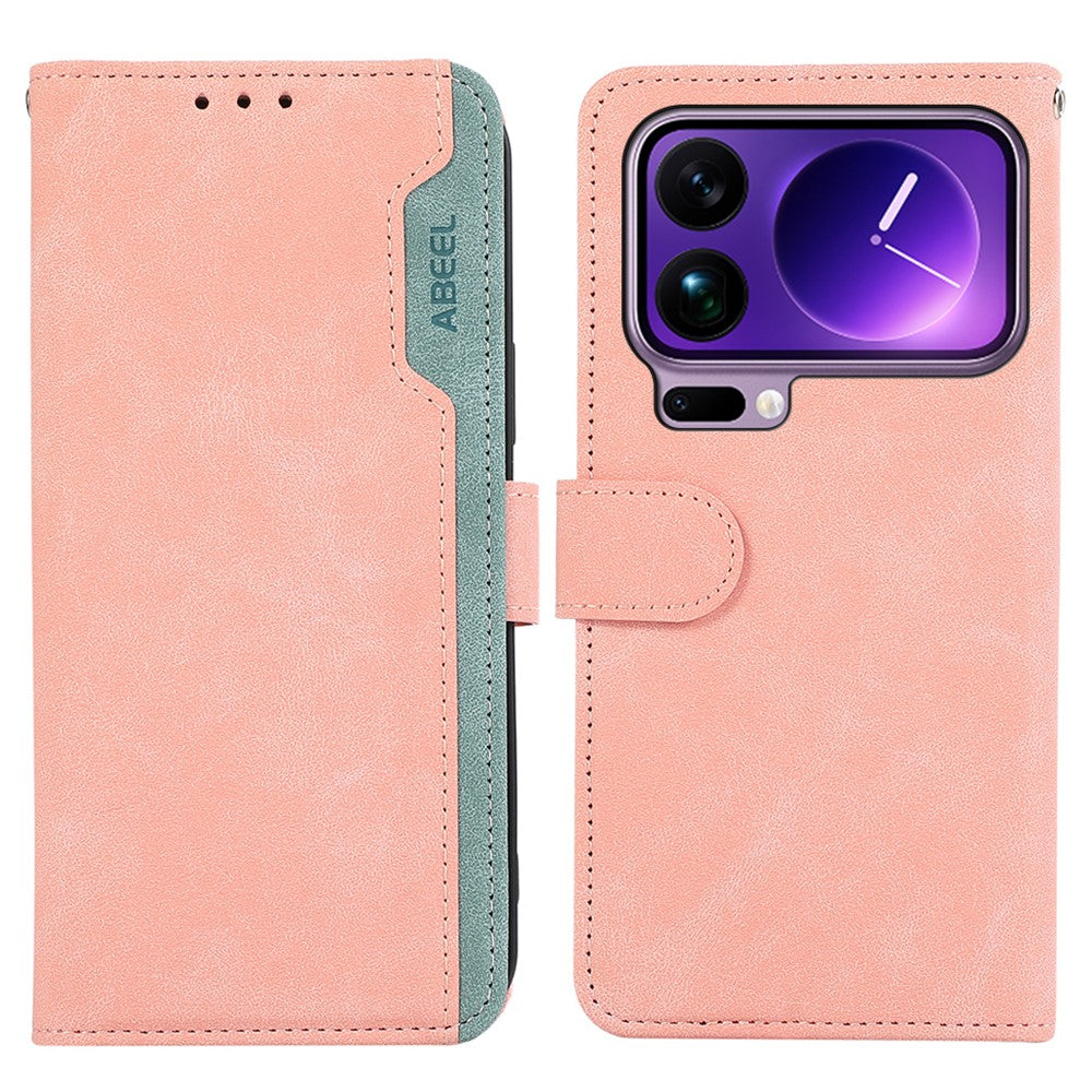 ABEEL For Xiaomi 17 Pro Max Case Color Splicing Leather Flip Phone Cover RFID Blocking - Pink