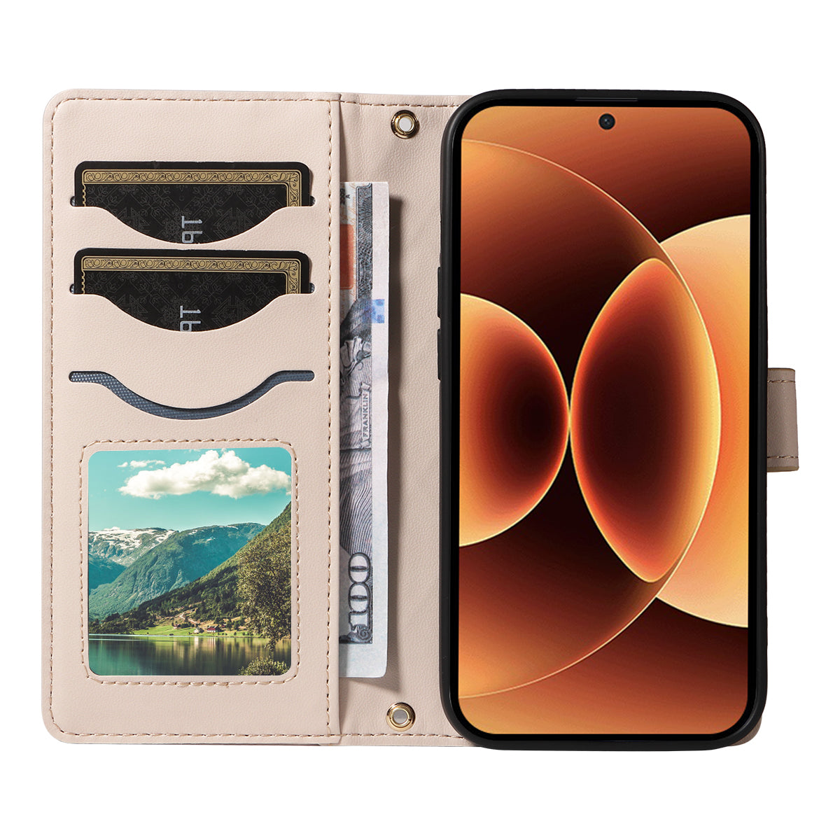 For Xiaomi 17 Pro Max Wallet Case Rhombus Leather Phone Cover with Strap - Apricot