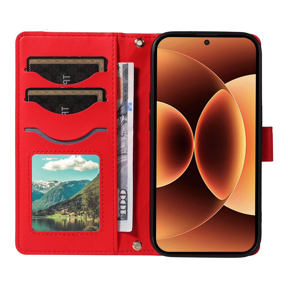 For Xiaomi 17 Pro Max Wallet Case Rhombus Leather Phone Cover with Strap -  Red