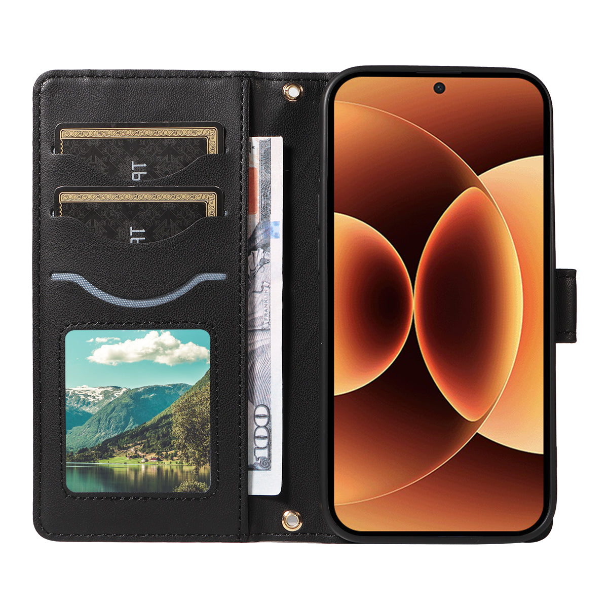For Xiaomi 17 Pro Max Wallet Case Rhombus Leather Phone Cover with Strap - Black