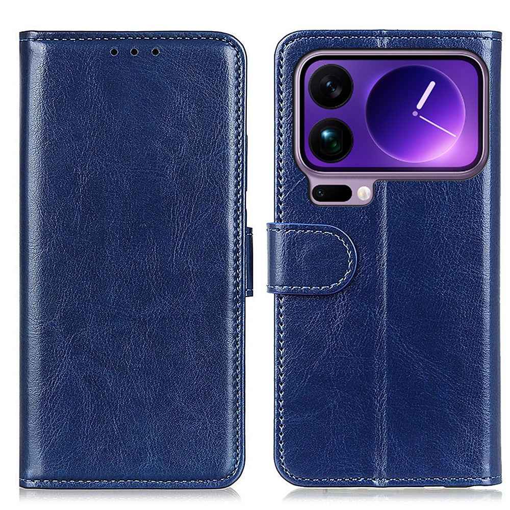 For Xiaomi 17 Pro Case Crazy Horse Texture PU Leather Phone Stand Cover - Blue