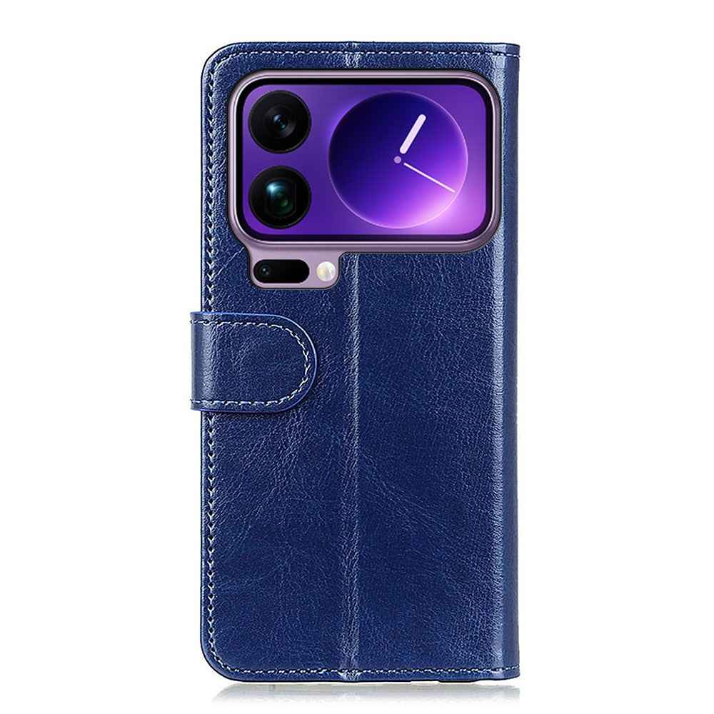 For Xiaomi 17 Pro Case Crazy Horse Texture PU Leather Phone Stand Cover - Blue