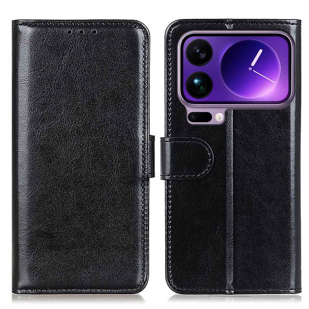 For Xiaomi 17 Pro Case Crazy Horse Texture PU Leather Phone Stand Cover - Black