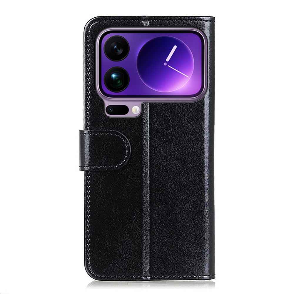 For Xiaomi 17 Pro Case Crazy Horse Texture PU Leather Phone Stand Cover - Black