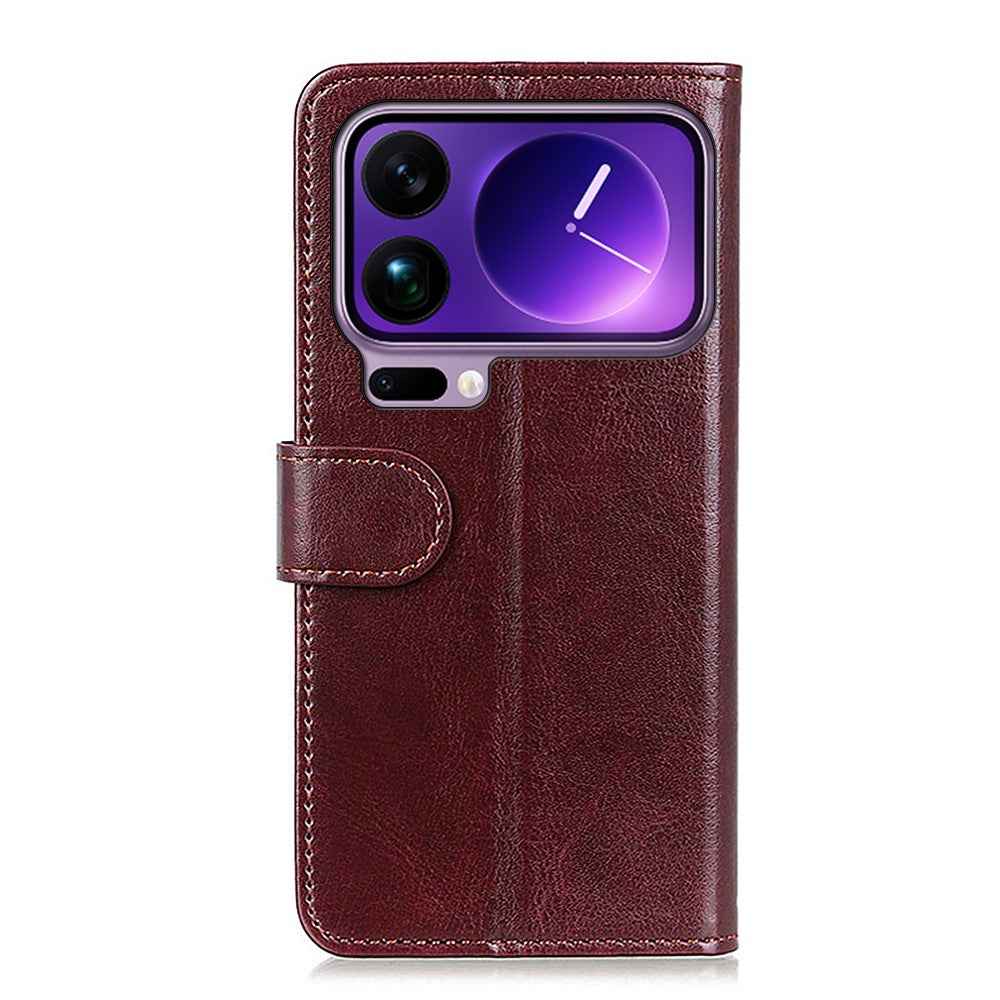 For Xiaomi 17 Pro Case Crazy Horse Texture PU Leather Phone Stand Cover - Brown