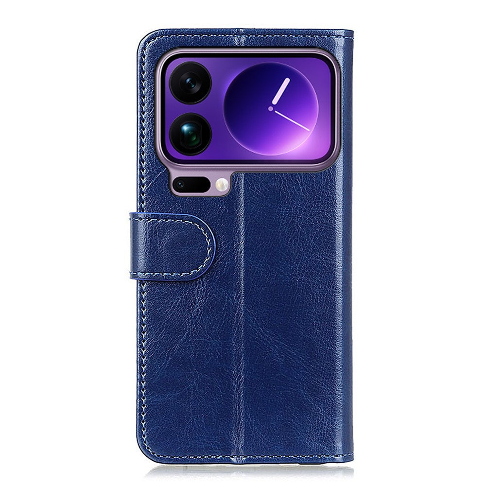 For Xiaomi 17 Pro Max Case Crazy Horse Texture PU Leather Phone Stand Cover - Blue