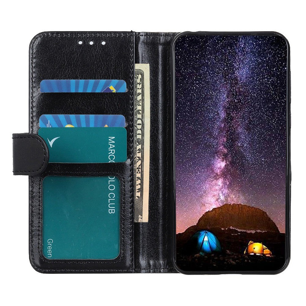 For Xiaomi 17 Pro Max Case Crazy Horse Texture PU Leather Phone Stand Cover - Black