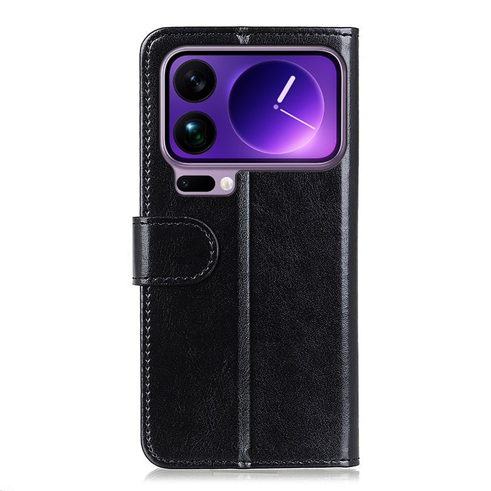 For Xiaomi 17 Pro Max Case Crazy Horse Texture PU Leather Phone Stand Cover - Black