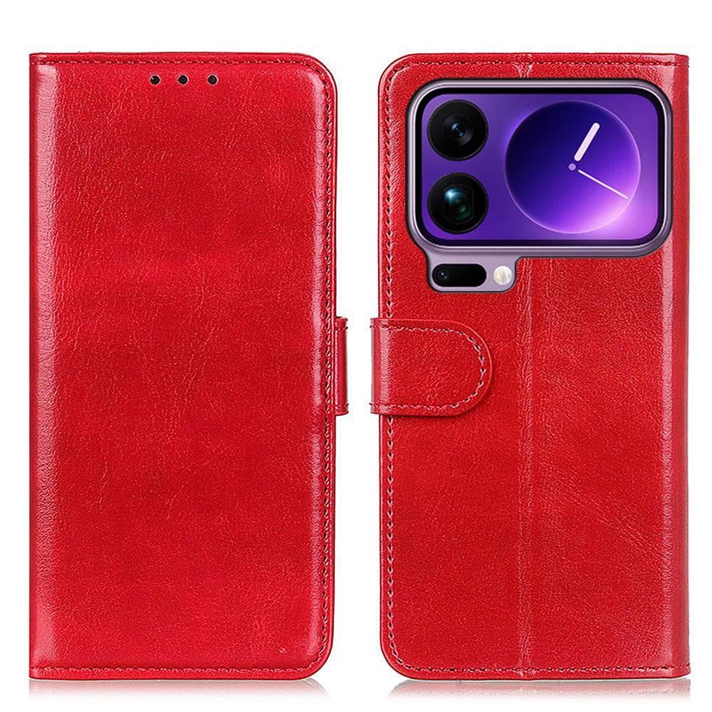 For Xiaomi 17 Pro Max Case Crazy Horse Texture PU Leather Phone Stand Cover - Red